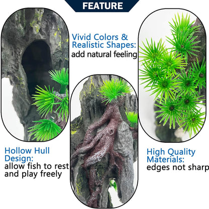 Aquarium Decoration Extra Large and Tall for Fish Tank Rock Thematic Ornaments Aquarium Mountain View Stone Ornaments Aquarium Decor Tree House Cave Fish Tank Decoration - Extra Large