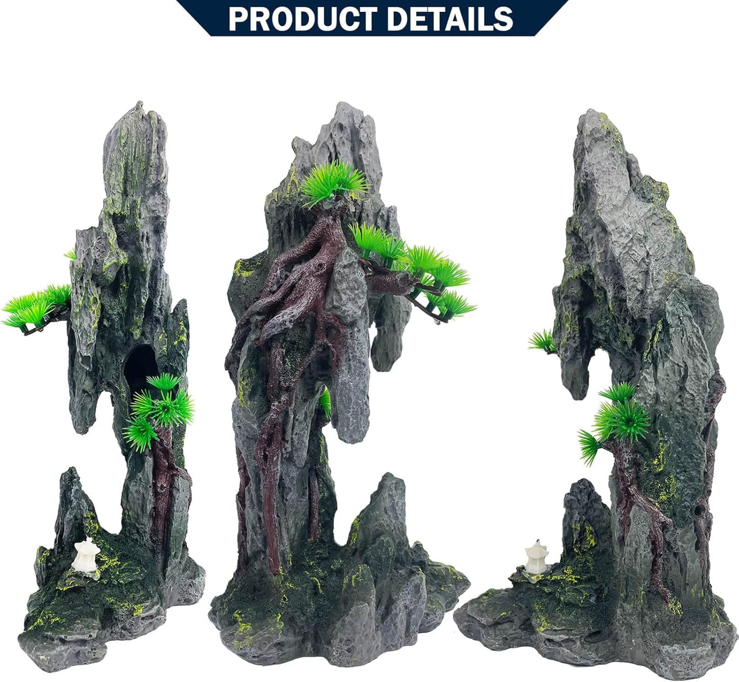 Aquarium Decoration Extra Large and Tall for Fish Tank Rock Thematic Ornaments Aquarium Mountain View Stone Ornaments Aquarium Decor Tree House Cave Fish Tank Decoration - Extra Large