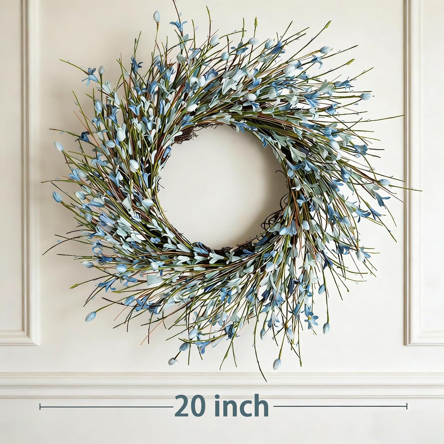 20inch Artificial Forsythia Flower Wreath, All Year Around Wreath for Front Door, Wedding Window Home Wall Indoor Front Door Decor (Yellow, 20in)