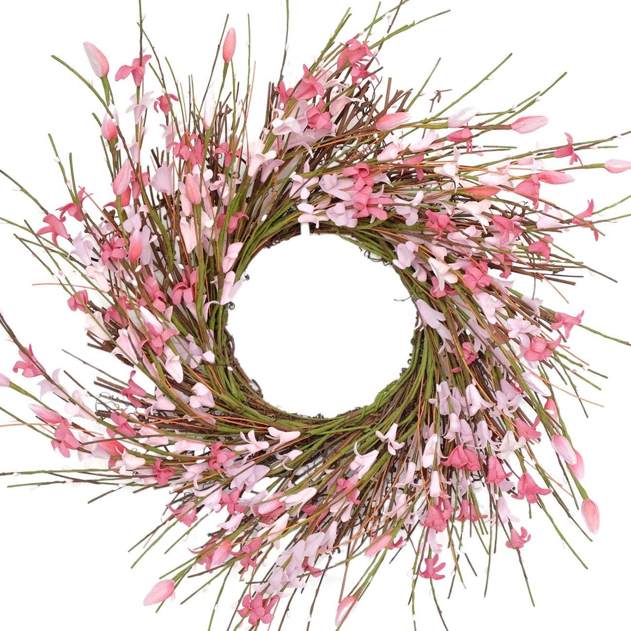 20inch Artificial Forsythia Flower Wreath, All Year Around Wreath for Front Door, Wedding Window Home Wall Indoor Front Door Decor (Yellow, 20in)