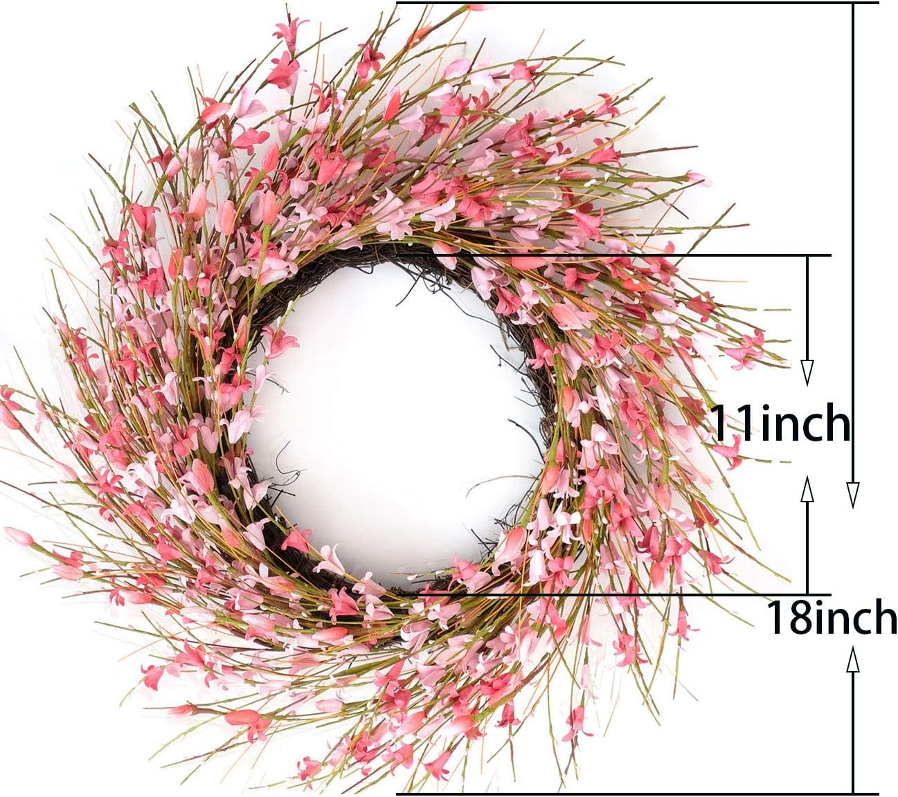 20inch Artificial Forsythia Flower Wreath, All Year Around Wreath for Front Door, Wedding Window Home Wall Indoor Front Door Decor (Yellow, 20in)