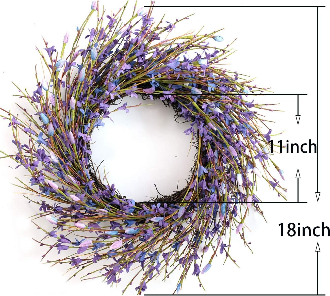 20inch Artificial Forsythia Flower Wreath, All Year Around Wreath for Front Door, Wedding Window Home Wall Indoor Front Door Decor (Yellow, 20in)
