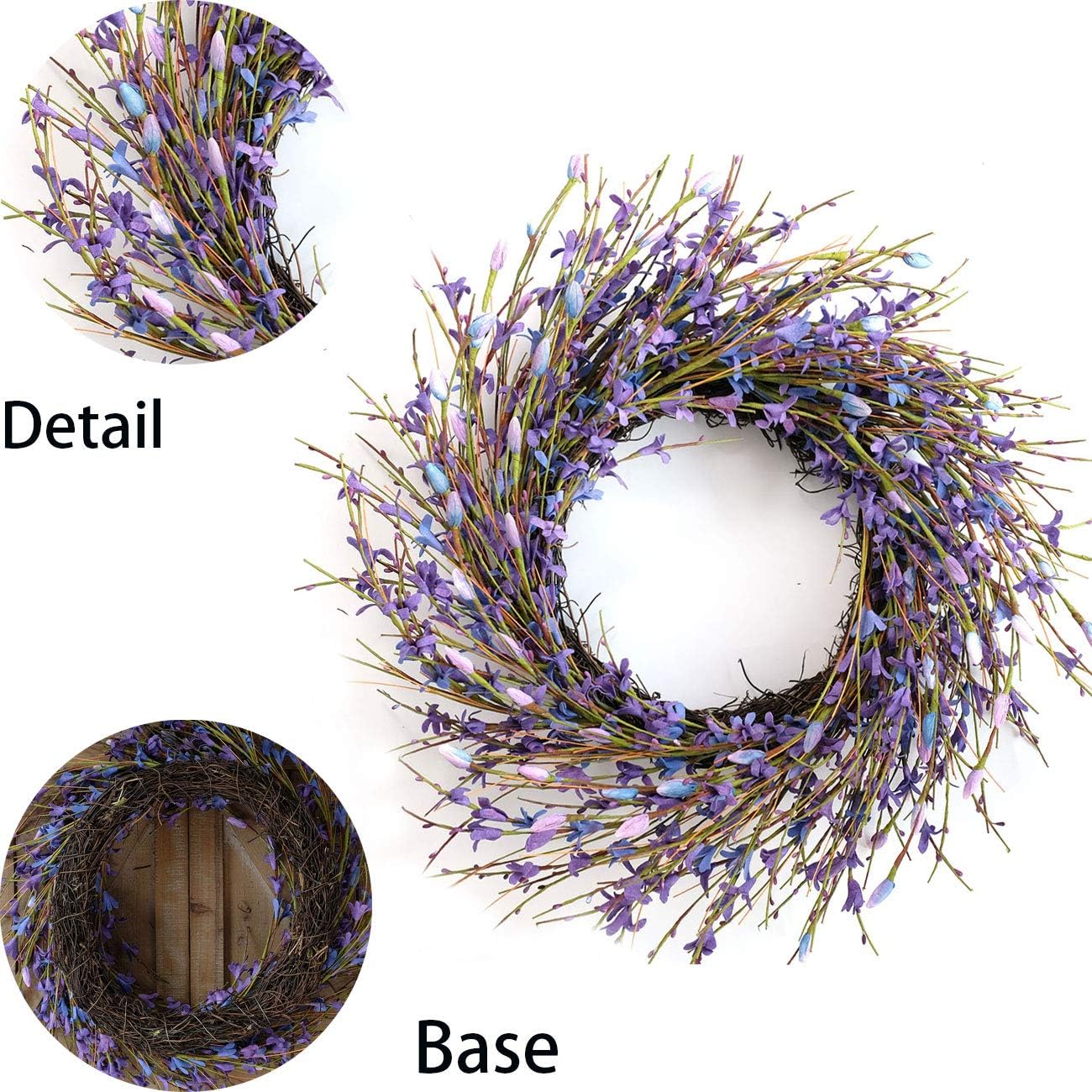 20inch Artificial Forsythia Flower Wreath, All Year Around Wreath for Front Door, Wedding Window Home Wall Indoor Front Door Decor (Yellow, 20in)