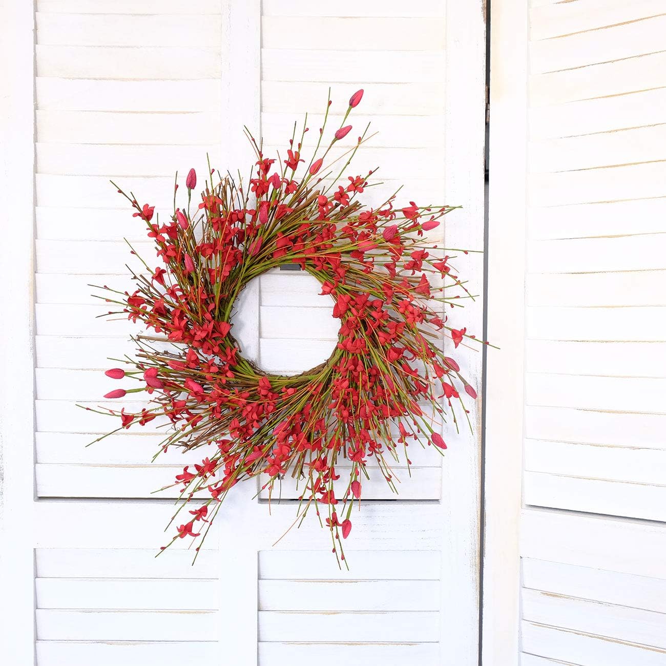 20inch Artificial Forsythia Flower Wreath, All Year Around Wreath for Front Door, Wedding Window Home Wall Indoor Front Door Decor (Yellow, 20in)