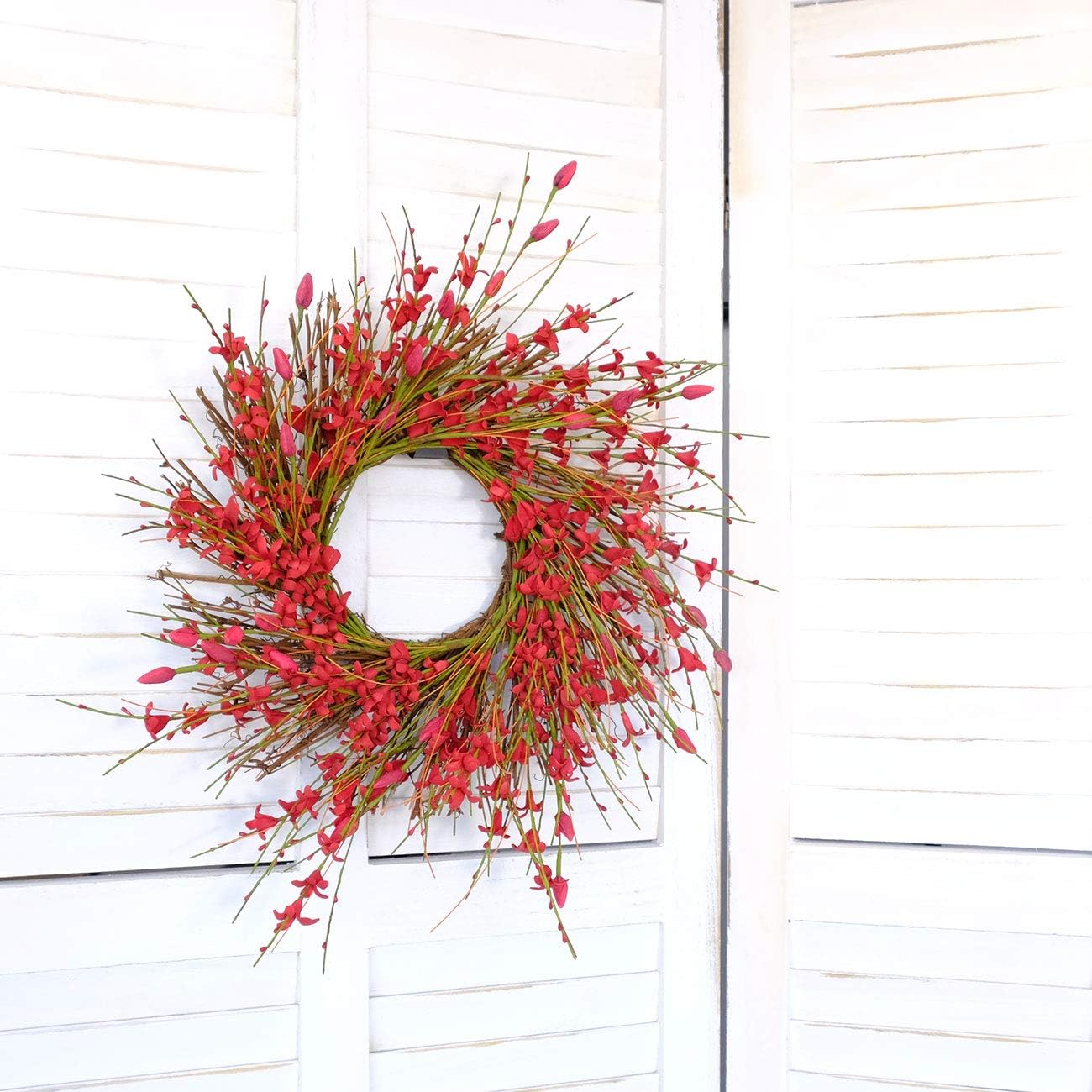 20inch Artificial Forsythia Flower Wreath, All Year Around Wreath for Front Door, Wedding Window Home Wall Indoor Front Door Decor (Yellow, 20in)