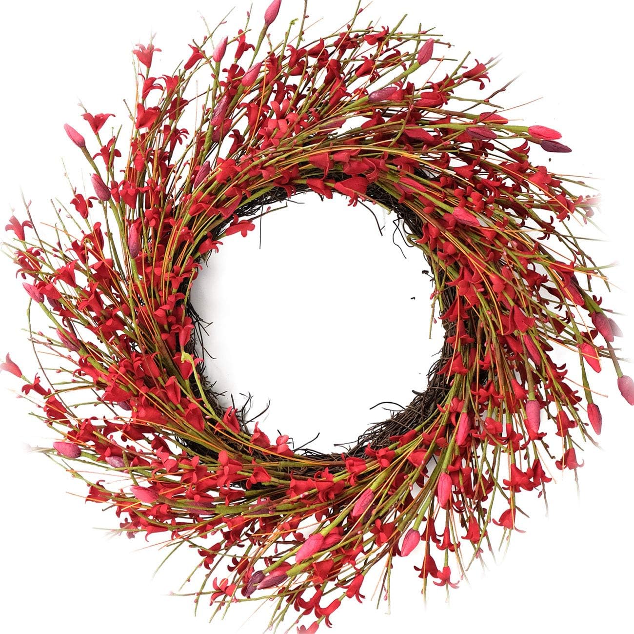 20inch Artificial Forsythia Flower Wreath, All Year Around Wreath for Front Door, Wedding Window Home Wall Indoor Front Door Decor (Yellow, 20in)