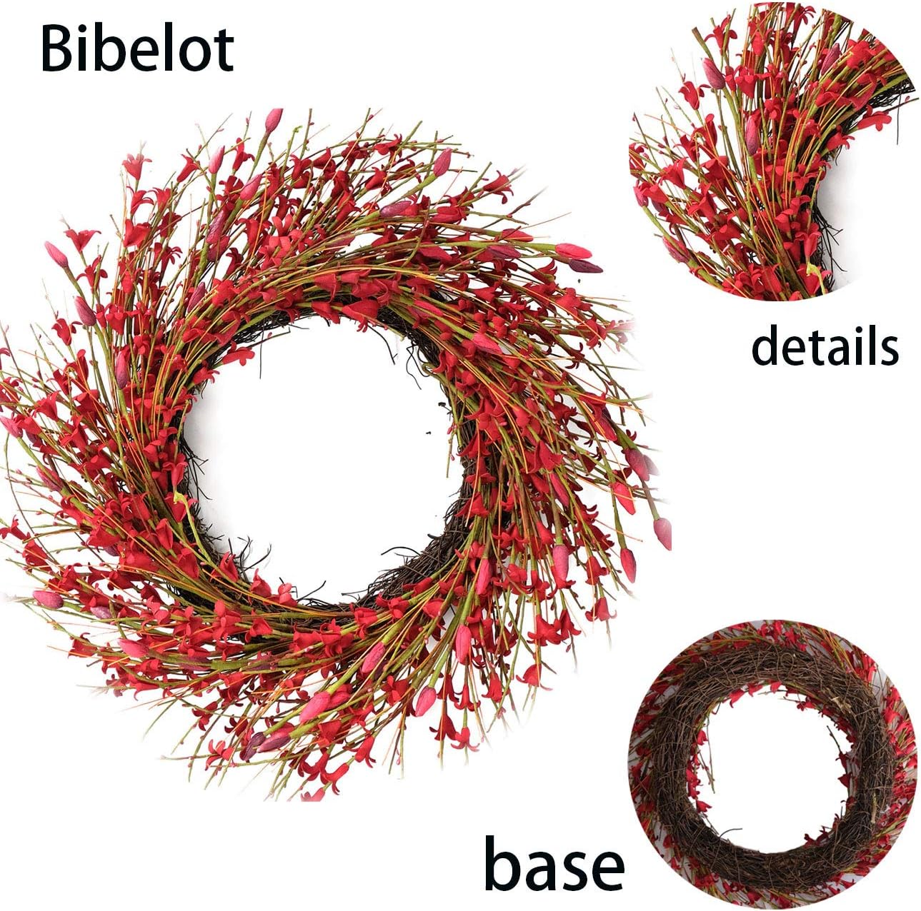20inch Artificial Forsythia Flower Wreath, All Year Around Wreath for Front Door, Wedding Window Home Wall Indoor Front Door Decor (Yellow, 20in)