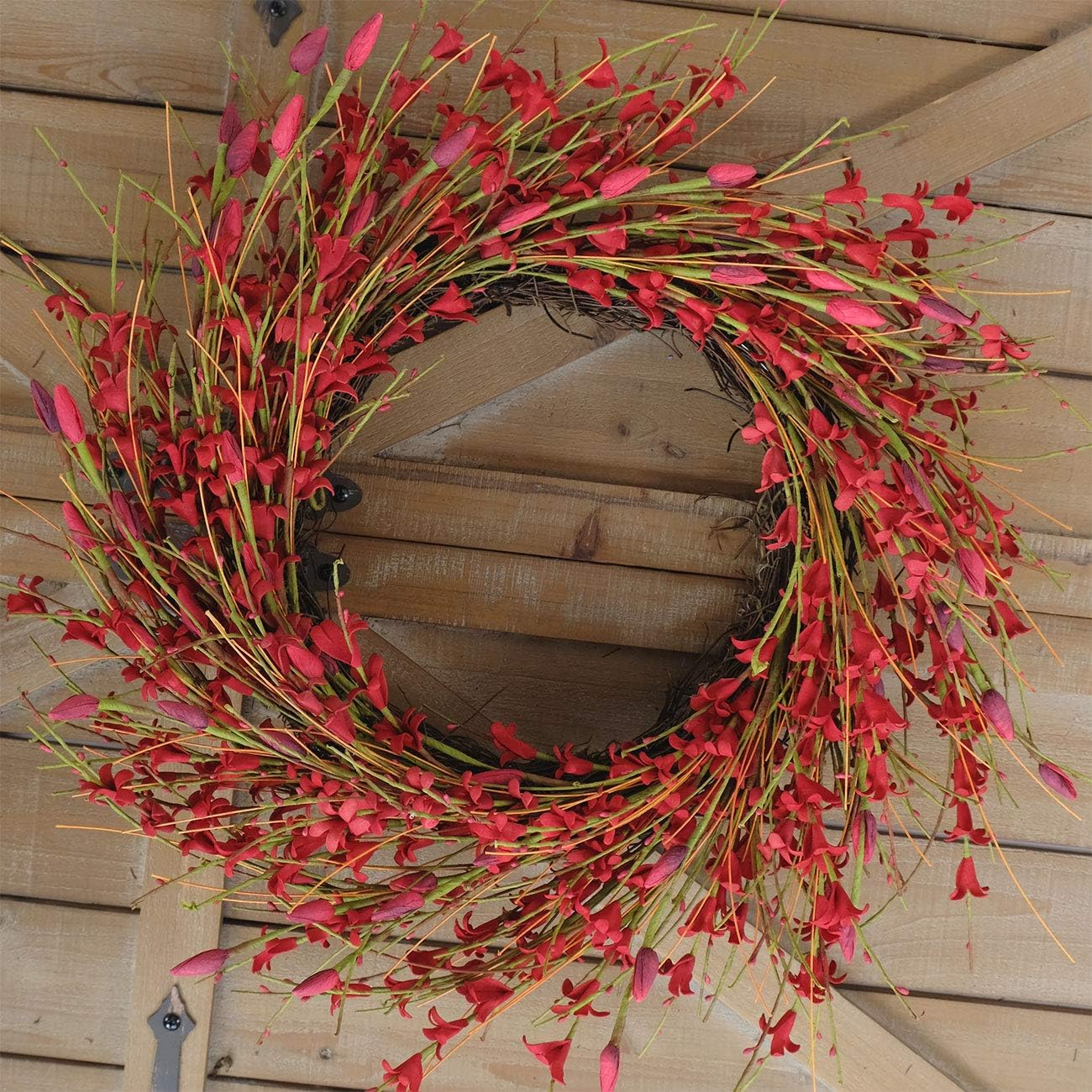 20inch Artificial Forsythia Flower Wreath, All Year Around Wreath for Front Door, Wedding Window Home Wall Indoor Front Door Decor (Yellow, 20in)