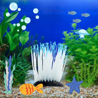 Fish Tank Decorations, Artificial Sea Anemone Aquarium Décor for Fish Tank, Silicone Coral Plant with Glowing Effect, Vivid Aquarium Plants for Betta Fish Tank Accessories Underwater