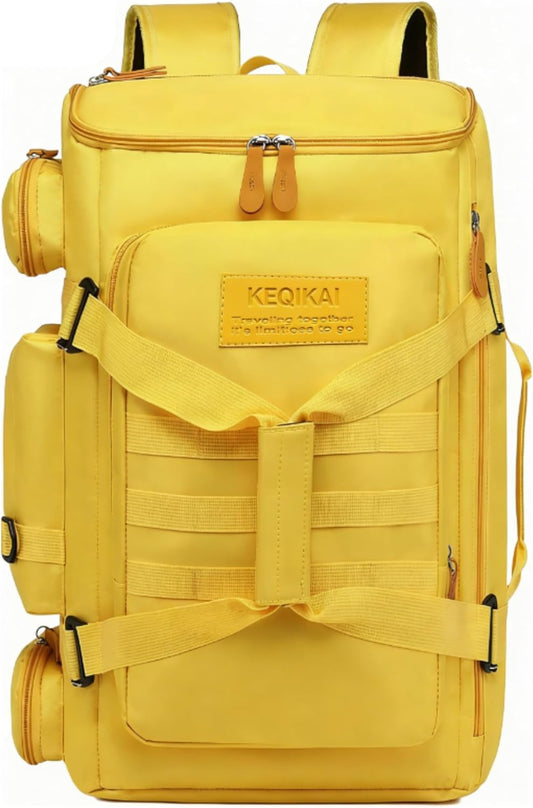 Large Travel Duffle Bags Backpack for Men Women, 50L Sports Gym Bag with Wet Pocket, Waterproof Carry On Backpack Weekender Overnight for Workout, Fitness, Outdoor, Business Yellow