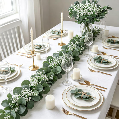 200 Pcs 5 Kinds Mixed Artificial Eucalyptus Leaves Stems Bulk Babys Breath Eucalyptus Bundle Faux Plants Greenery for DIY Bouquets Floral Arrangement Wedding Engagement Party Decor