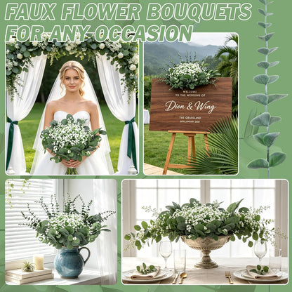 200 Pcs 5 Kinds Mixed Artificial Eucalyptus Leaves Stems Bulk Babys Breath Eucalyptus Bundle Faux Plants Greenery for DIY Bouquets Floral Arrangement Wedding Engagement Party Decor