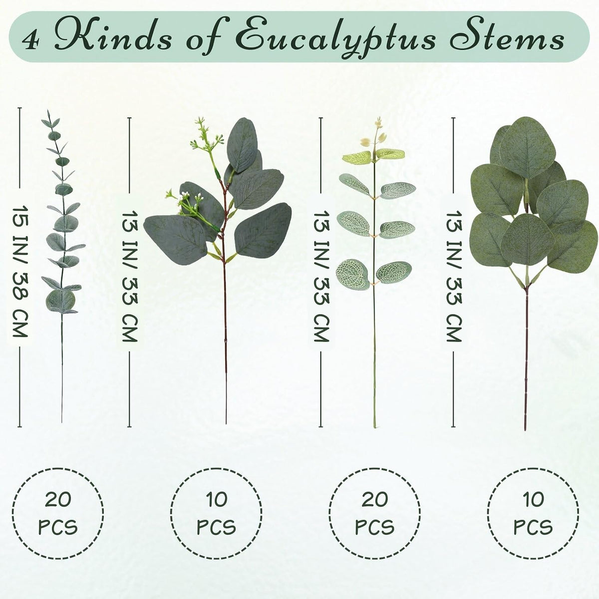 Eucalyptus Stems Bulk 30 Pcs, 4 Kinds Mixed Artificial Silver Dollar Eucalyptus Leaves Bundle Faux Greenery Branches for Wedding Vase Bouquet Floral Arrangement Centerpiece Home Decor