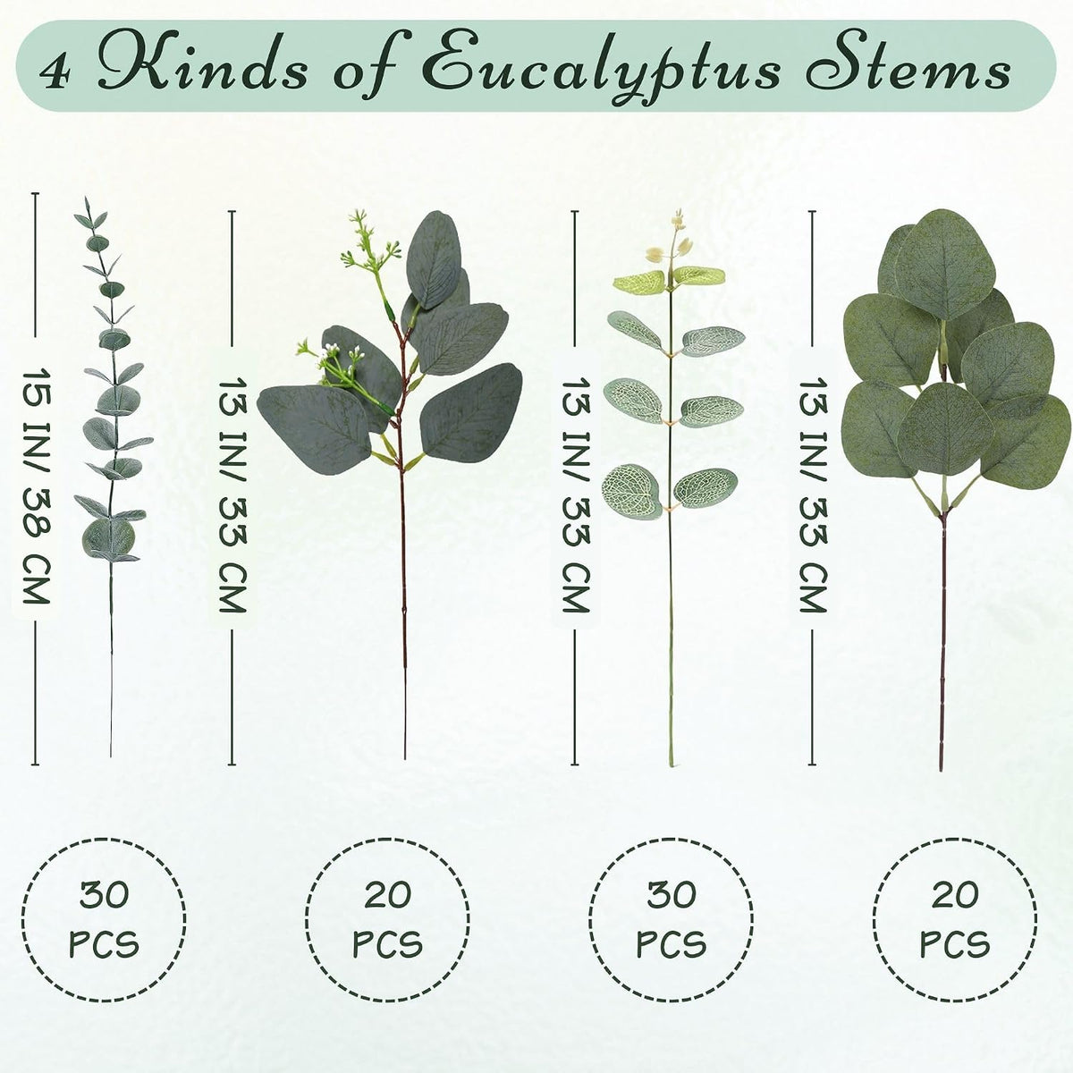 Eucalyptus Stems Bulk 30 Pcs, 4 Kinds Mixed Artificial Silver Dollar Eucalyptus Leaves Bundle Faux Greenery Branches for Wedding Vase Bouquet Floral Arrangement Centerpiece Home Decor