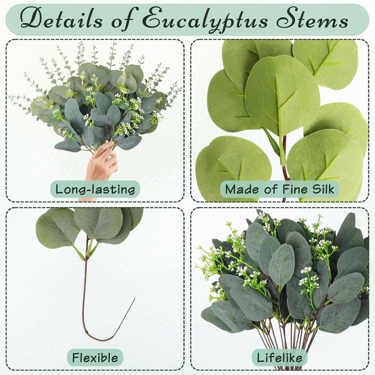 Eucalyptus Stems Bulk 30 Pcs, 4 Kinds Mixed Artificial Silver Dollar Eucalyptus Leaves Bundle Faux Greenery Branches for Wedding Vase Bouquet Floral Arrangement Centerpiece Home Decor