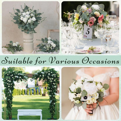 Eucalyptus Stems Bulk 30 Pcs, 4 Kinds Mixed Artificial Silver Dollar Eucalyptus Leaves Bundle Faux Greenery Branches for Wedding Vase Bouquet Floral Arrangement Centerpiece Home Decor