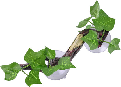 Resin Reptile Corner Branch with Rock, Amphibian Lizard Snake Climbing Ornament, Lifelike Terrarium Plant Decoration with Suction Cup