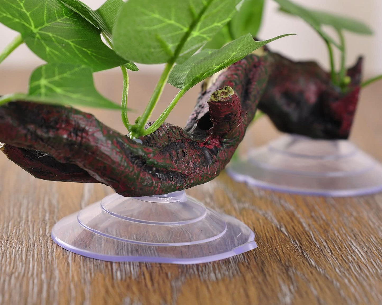 Resin Reptile Corner Branch with Rock, Amphibian Lizard Snake Climbing Ornament, Lifelike Terrarium Plant Decoration with Suction Cup