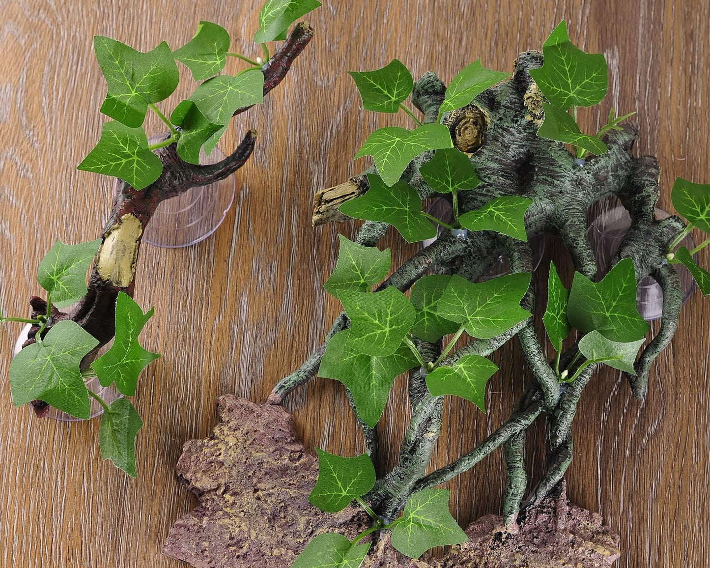 Resin Reptile Corner Branch with Rock, Amphibian Lizard Snake Climbing Ornament, Lifelike Terrarium Plant Decoration with Suction Cup