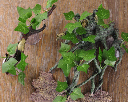 Resin Reptile Corner Branch with Rock, Amphibian Lizard Snake Climbing Ornament, Lifelike Terrarium Plant Decoration with Suction Cup