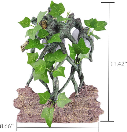 Resin Reptile Corner Branch with Rock, Amphibian Lizard Snake Climbing Ornament, Lifelike Terrarium Plant Decoration with Suction Cup