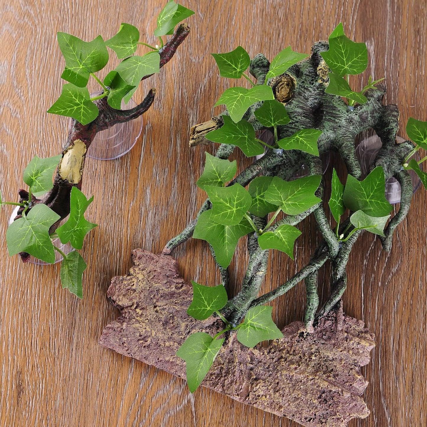 Resin Reptile Corner Branch with Rock, Amphibian Lizard Snake Climbing Ornament, Lifelike Terrarium Plant Decoration with Suction Cup
