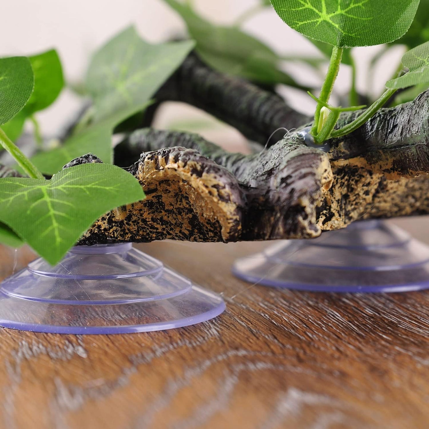 Resin Reptile Corner Branch with Rock, Amphibian Lizard Snake Climbing Ornament, Lifelike Terrarium Plant Decoration with Suction Cup