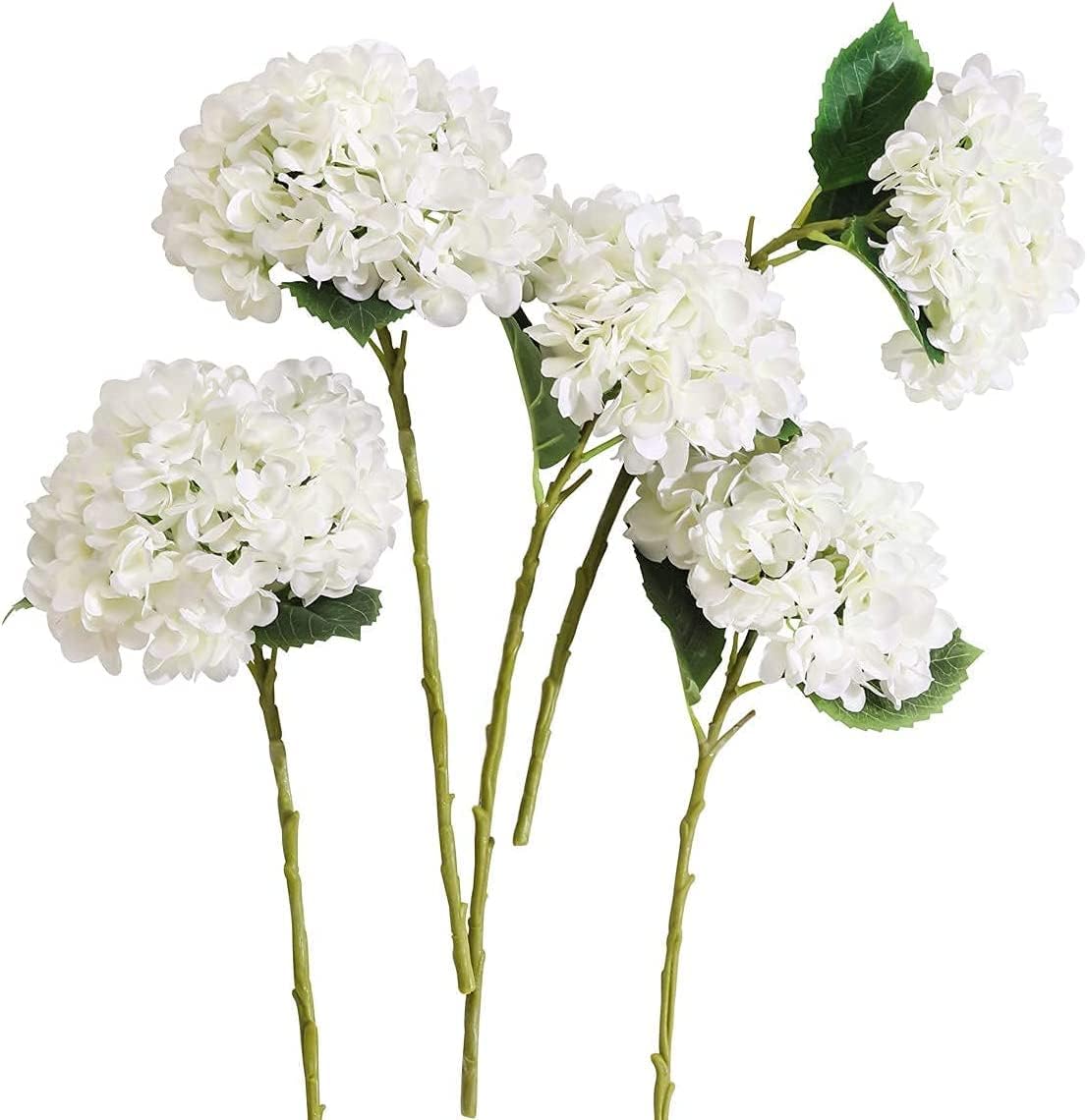 5PCS 15.4In Artificial Hydrangea Silk Flowers Bouquet Faux Hydrangea Stems for Wedding Centerpieces Home Decor (White, 5)