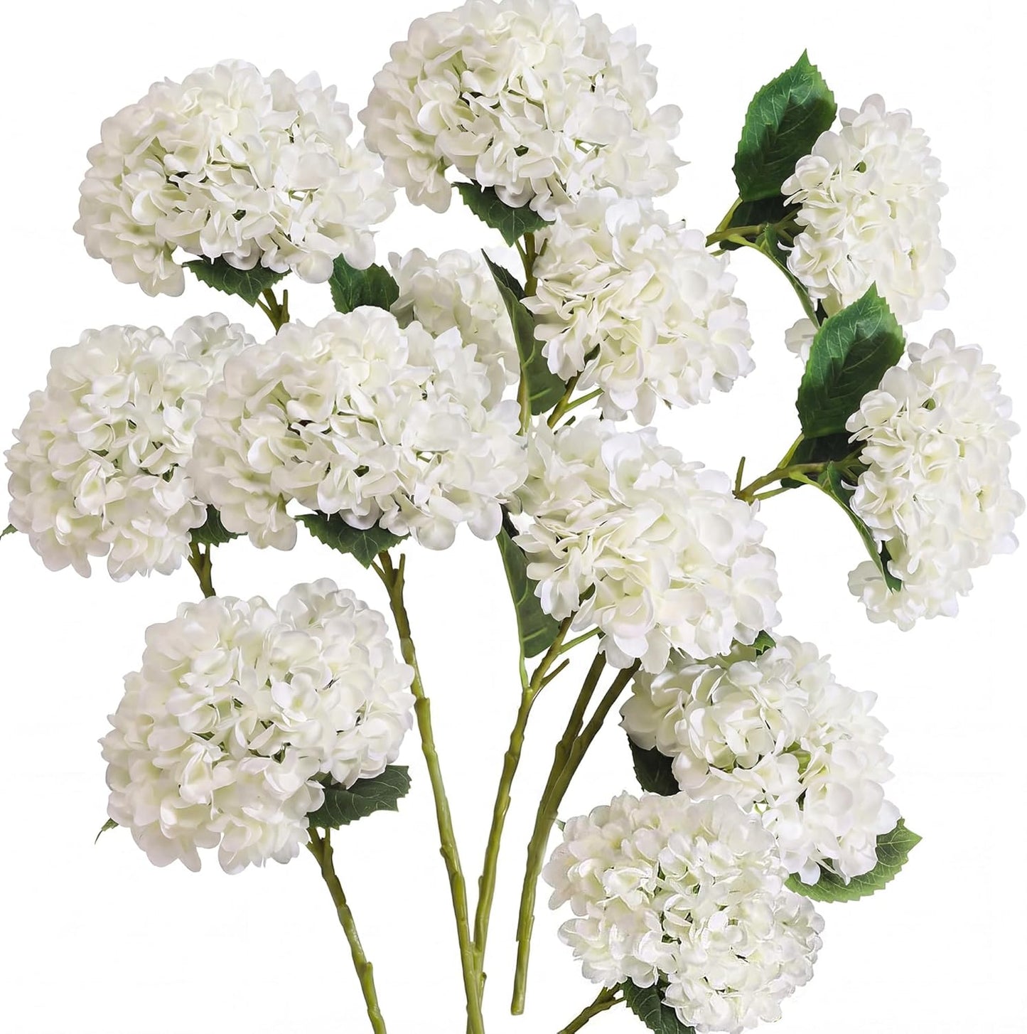 5PCS 15.4In Artificial Hydrangea Silk Flowers Bouquet Faux Hydrangea Stems for Wedding Centerpieces Home Decor (White, 5)