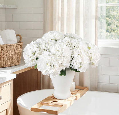 5PCS 15.4In Artificial Hydrangea Silk Flowers Bouquet Faux Hydrangea Stems for Wedding Centerpieces Home Decor (White, 5)