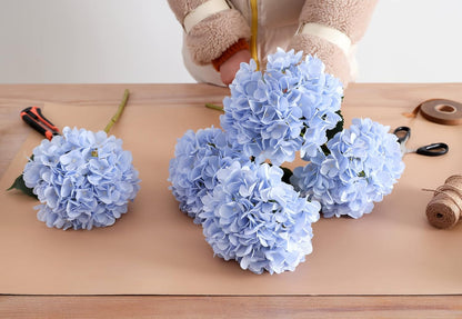 5PCS 15.4In Artificial Hydrangea Silk Flowers Bouquet Faux Hydrangea Stems for Wedding Centerpieces Home Decor (White, 5)