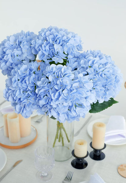 5PCS 15.4In Artificial Hydrangea Silk Flowers Bouquet Faux Hydrangea Stems for Wedding Centerpieces Home Decor (White, 5)