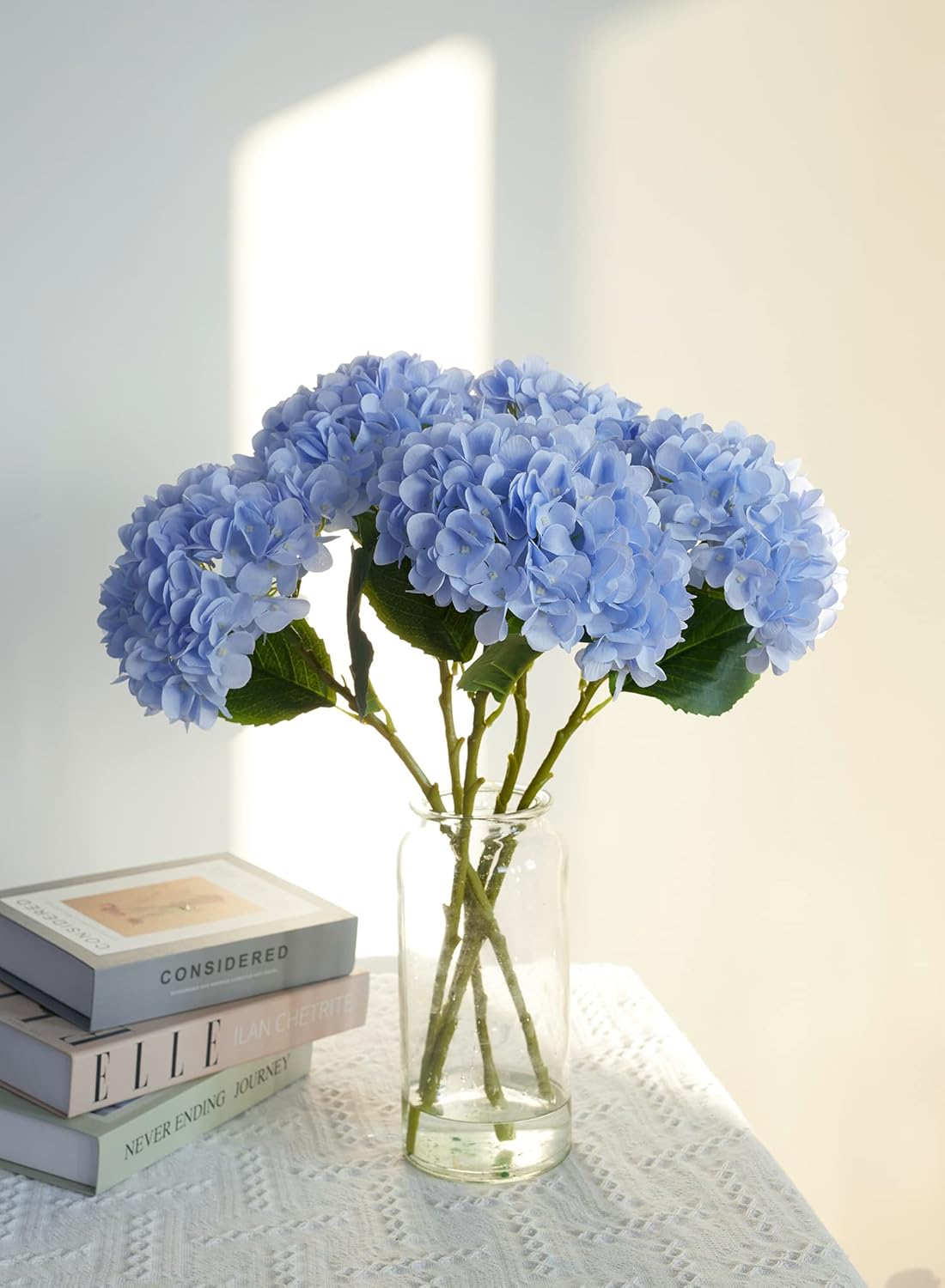 5PCS 15.4In Artificial Hydrangea Silk Flowers Bouquet Faux Hydrangea Stems for Wedding Centerpieces Home Decor (White, 5)