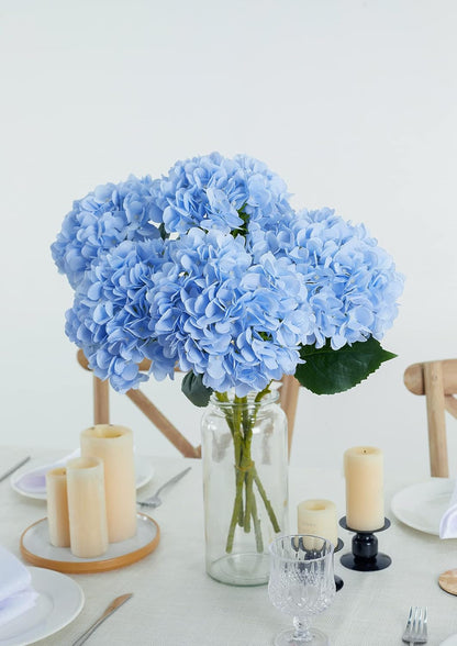 5PCS 15.4In Artificial Hydrangea Silk Flowers Bouquet Faux Hydrangea Stems for Wedding Centerpieces Home Decor (White, 5)