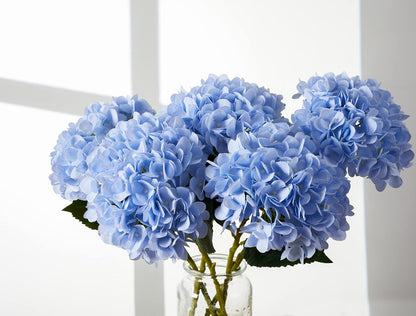 5PCS 15.4In Artificial Hydrangea Silk Flowers Bouquet Faux Hydrangea Stems for Wedding Centerpieces Home Decor (White, 5)
