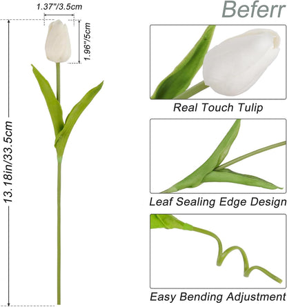 White Tulips Artificial Flowers Faux Silk Tulip Real Touch Tulip Fake Flowers Bouquets Arrangements for Mother's Day Easter Spring Flowers Gifts Home Table Decor