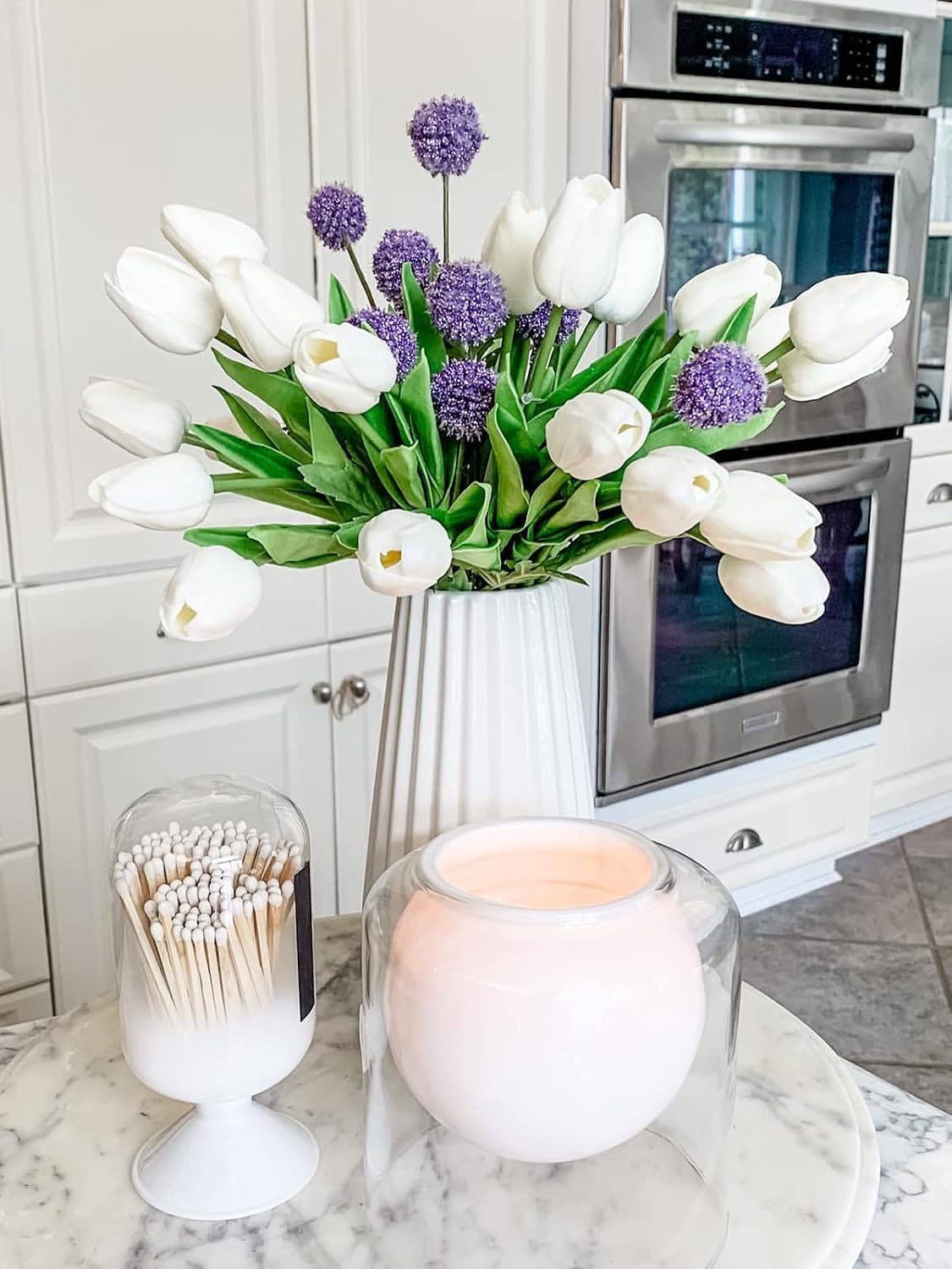 White Tulips Artificial Flowers Faux Silk Tulip Real Touch Tulip Fake Flowers Bouquets Arrangements for Mother's Day Easter Spring Flowers Gifts Home Table Decor