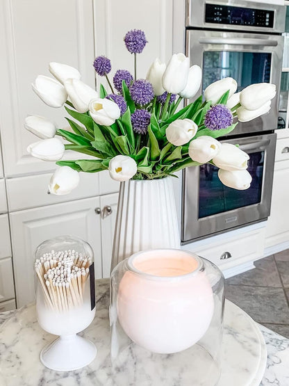 White Tulips Artificial Flowers Faux Silk Tulip Real Touch Tulip Fake Flowers Bouquets Arrangements for Mother's Day Easter Spring Flowers Gifts Home Table Decor