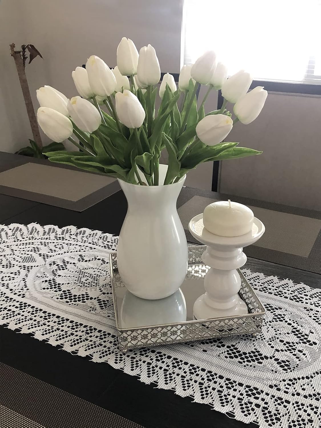 White Tulips Artificial Flowers Faux Silk Tulip Real Touch Tulip Fake Flowers Bouquets Arrangements for Mother's Day Easter Spring Flowers Gifts Home Table Decor