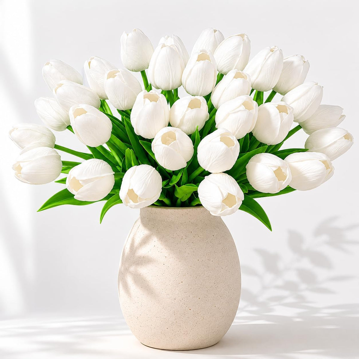 White Tulips Artificial Flowers Faux Silk Tulip Real Touch Tulip Fake Flowers Bouquets Arrangements for Mother's Day Easter Spring Flowers Gifts Home Table Decor