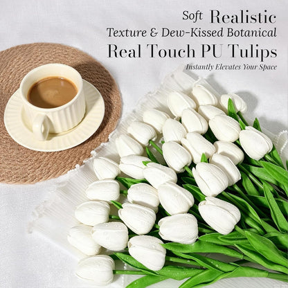 White Tulips Artificial Flowers Faux Silk Tulip Real Touch Tulip Fake Flowers Bouquets Arrangements for Mother's Day Easter Spring Flowers Gifts Home Table Decor