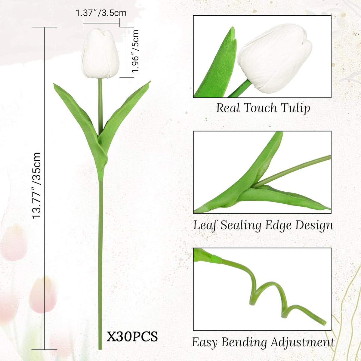 White Tulips Artificial Flowers Faux Silk Tulip Real Touch Tulip Fake Flowers Bouquets Arrangements for Mother's Day Easter Spring Flowers Gifts Home Table Decor