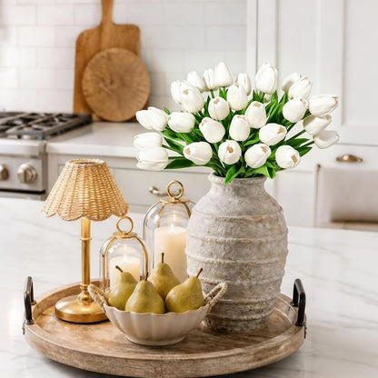 White Tulips Artificial Flowers Faux Silk Tulip Real Touch Tulip Fake Flowers Bouquets Arrangements for Mother's Day Easter Spring Flowers Gifts Home Table Decor