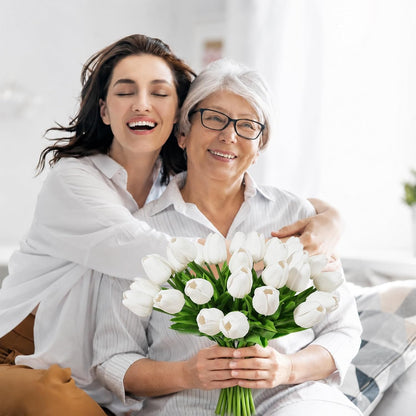 White Tulips Artificial Flowers Faux Silk Tulip Real Touch Tulip Fake Flowers Bouquets Arrangements for Mother's Day Easter Spring Flowers Gifts Home Table Decor