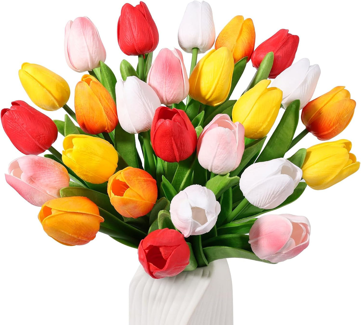 White Tulips Artificial Flowers Faux Silk Tulip Real Touch Tulip Fake Flowers Bouquets Arrangements for Mother's Day Easter Spring Flowers Gifts Home Table Decor