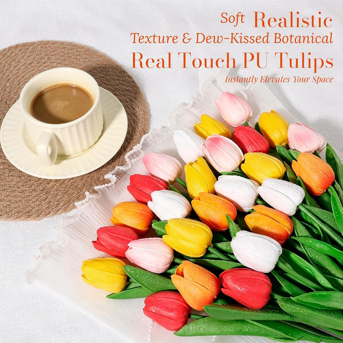 White Tulips Artificial Flowers Faux Silk Tulip Real Touch Tulip Fake Flowers Bouquets Arrangements for Mother's Day Easter Spring Flowers Gifts Home Table Decor
