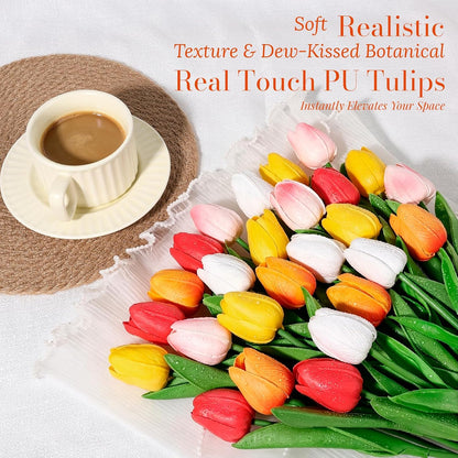 White Tulips Artificial Flowers Faux Silk Tulip Real Touch Tulip Fake Flowers Bouquets Arrangements for Mother's Day Easter Spring Flowers Gifts Home Table Decor