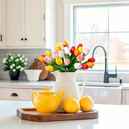 White Tulips Artificial Flowers Faux Silk Tulip Real Touch Tulip Fake Flowers Bouquets Arrangements for Mother's Day Easter Spring Flowers Gifts Home Table Decor