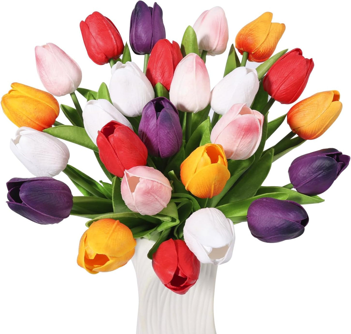 White Tulips Artificial Flowers Faux Silk Tulip Real Touch Tulip Fake Flowers Bouquets Arrangements for Mother's Day Easter Spring Flowers Gifts Home Table Decor