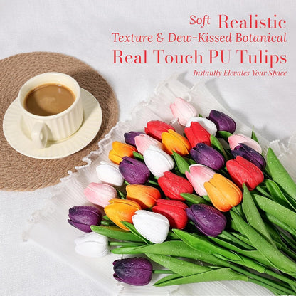 White Tulips Artificial Flowers Faux Silk Tulip Real Touch Tulip Fake Flowers Bouquets Arrangements for Mother's Day Easter Spring Flowers Gifts Home Table Decor